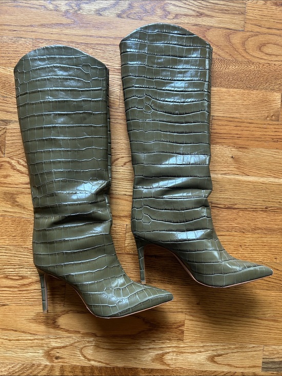 SCHUTZ Shoes - SCHUTZ Olive Croc-Embossed Knee-High Stiletto Boots